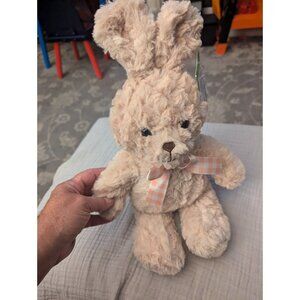 DanDee Bunny Rabbit Plush Stuffed Brown Tan Pink Gingham Ribbon 16"